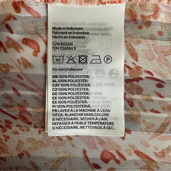 H&M Top Womens XL Pink Floral Ruffle Neck Sheer Tie Front Bishop Sleeve Blouse - Picture 7 of 9